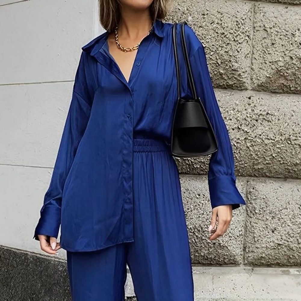 Commense Royal Blue Satin Jumpsuit